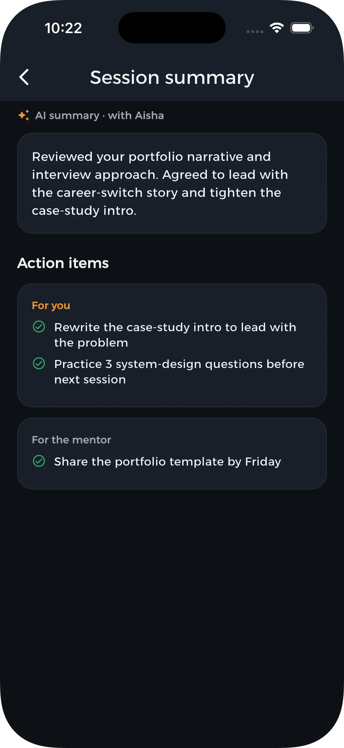 AI session summary with action items